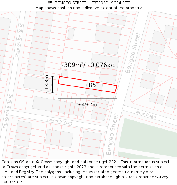 85, BENGEO STREET, HERTFORD, SG14 3EZ: Plot and title map