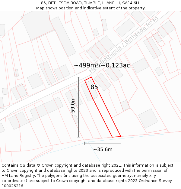 85, BETHESDA ROAD, TUMBLE, LLANELLI, SA14 6LL: Plot and title map