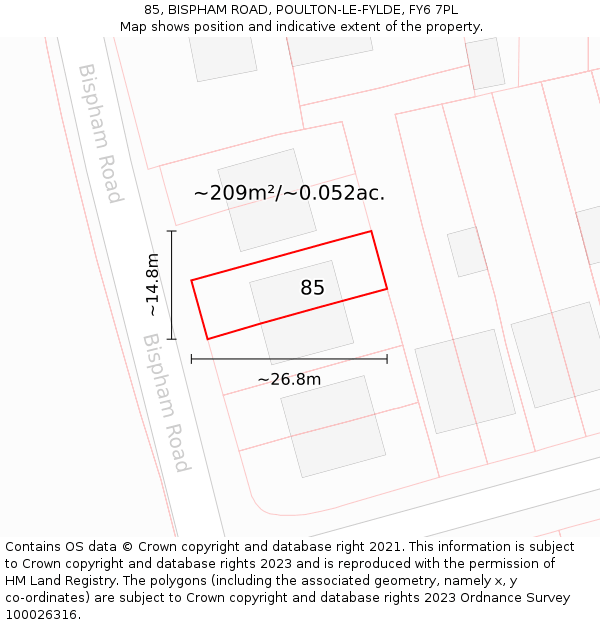 85, BISPHAM ROAD, POULTON-LE-FYLDE, FY6 7PL: Plot and title map