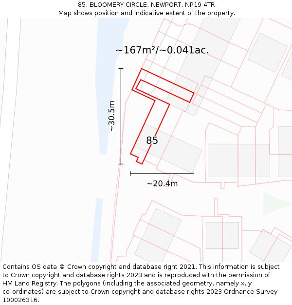85, BLOOMERY CIRCLE, NEWPORT, NP19 4TR: Plot and title map