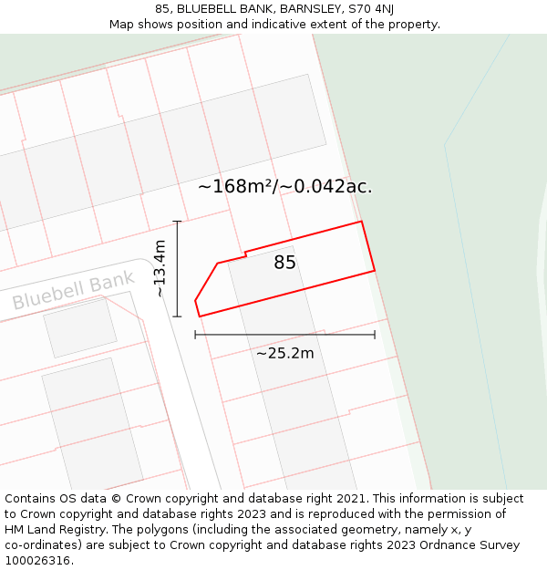 85, BLUEBELL BANK, BARNSLEY, S70 4NJ: Plot and title map