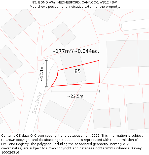 85, BOND WAY, HEDNESFORD, CANNOCK, WS12 4SW: Plot and title map