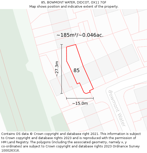 85, BOWMONT WATER, DIDCOT, OX11 7GF: Plot and title map