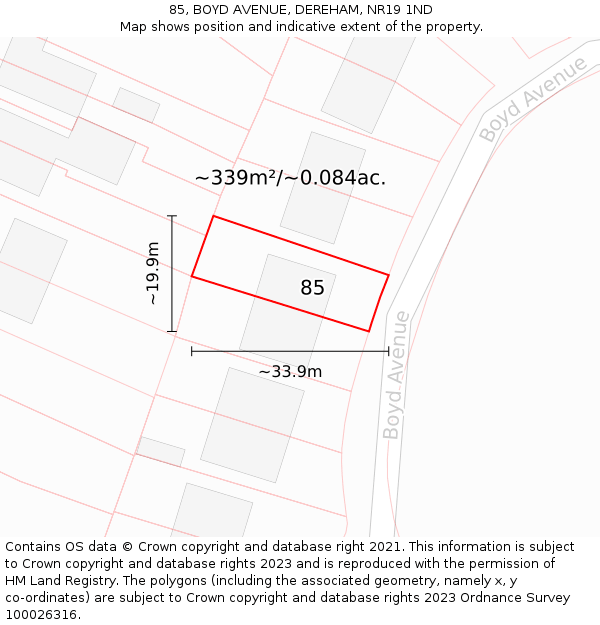 85, BOYD AVENUE, DEREHAM, NR19 1ND: Plot and title map