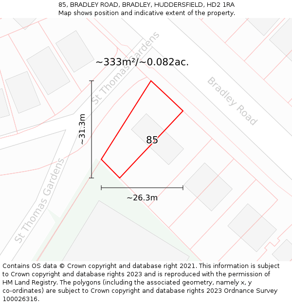 85, BRADLEY ROAD, BRADLEY, HUDDERSFIELD, HD2 1RA: Plot and title map