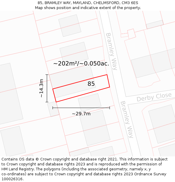 85, BRAMLEY WAY, MAYLAND, CHELMSFORD, CM3 6ES: Plot and title map