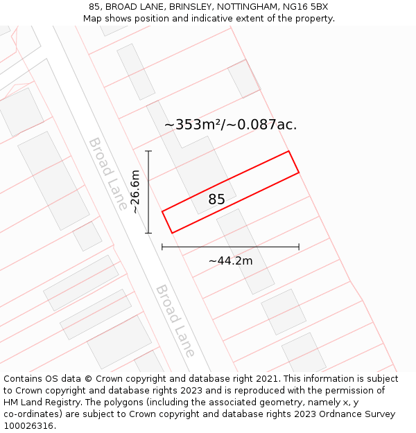 85, BROAD LANE, BRINSLEY, NOTTINGHAM, NG16 5BX: Plot and title map