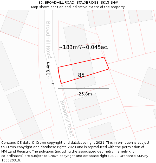 85, BROADHILL ROAD, STALYBRIDGE, SK15 1HW: Plot and title map