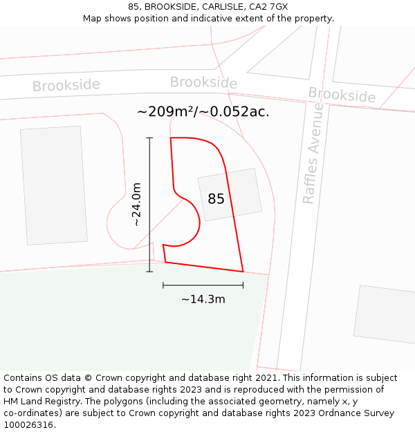 85, BROOKSIDE, CARLISLE, CA2 7GX: Plot and title map