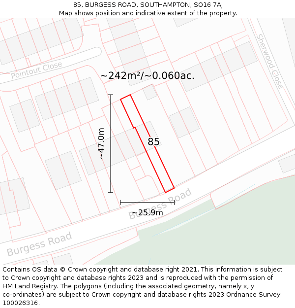 85, BURGESS ROAD, SOUTHAMPTON, SO16 7AJ: Plot and title map