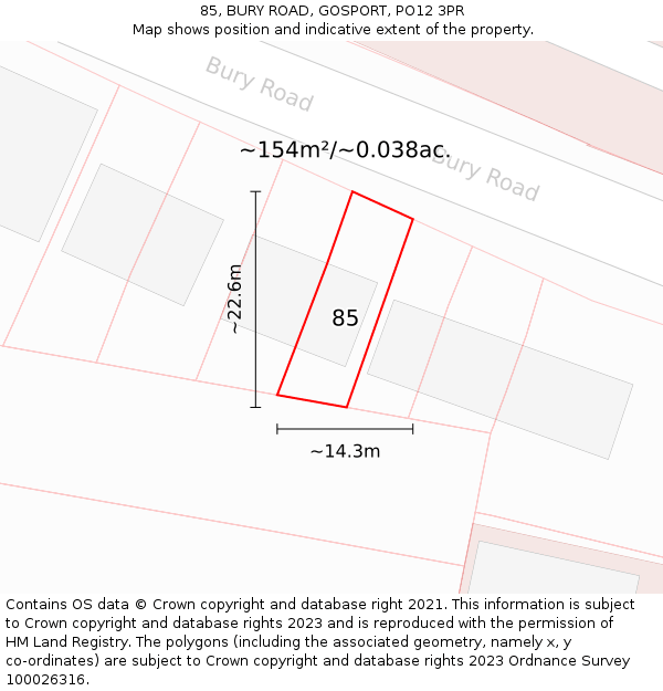 85, BURY ROAD, GOSPORT, PO12 3PR: Plot and title map