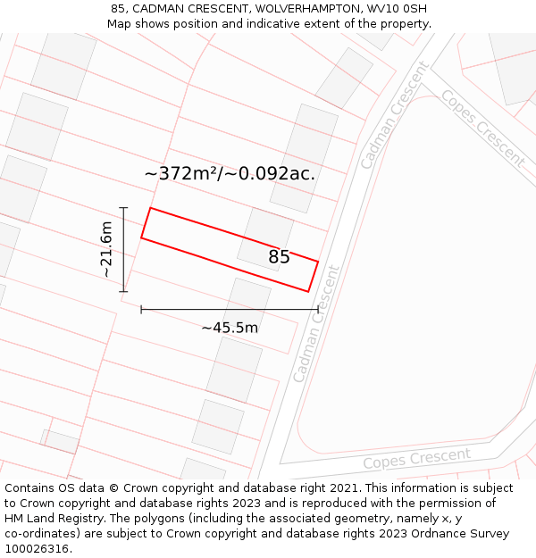 85, CADMAN CRESCENT, WOLVERHAMPTON, WV10 0SH: Plot and title map