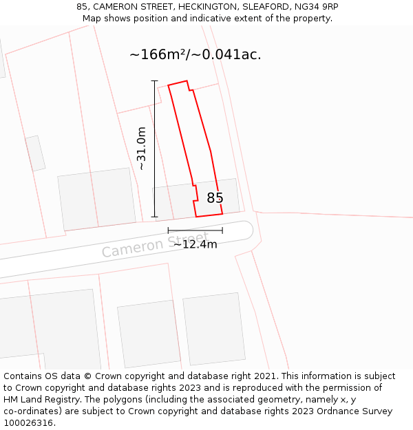 85, CAMERON STREET, HECKINGTON, SLEAFORD, NG34 9RP: Plot and title map