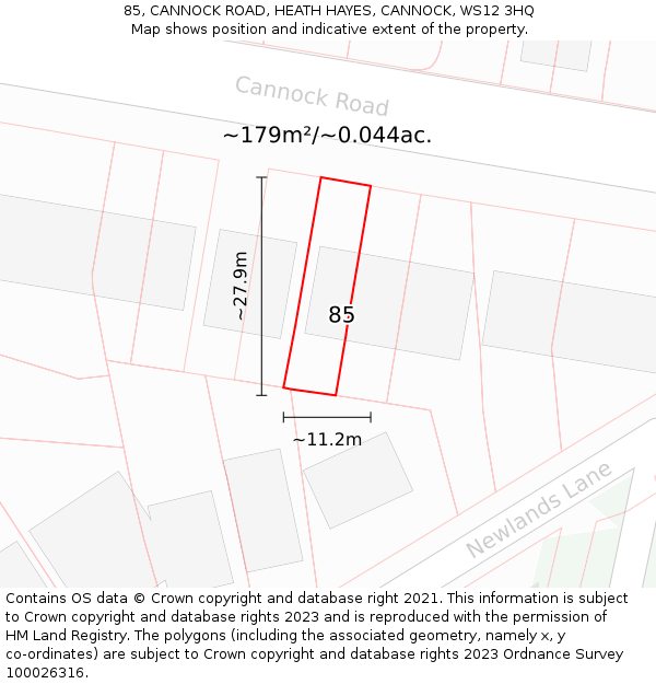 85, CANNOCK ROAD, HEATH HAYES, CANNOCK, WS12 3HQ: Plot and title map