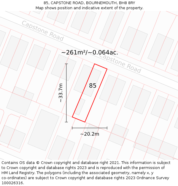 85, CAPSTONE ROAD, BOURNEMOUTH, BH8 8RY: Plot and title map