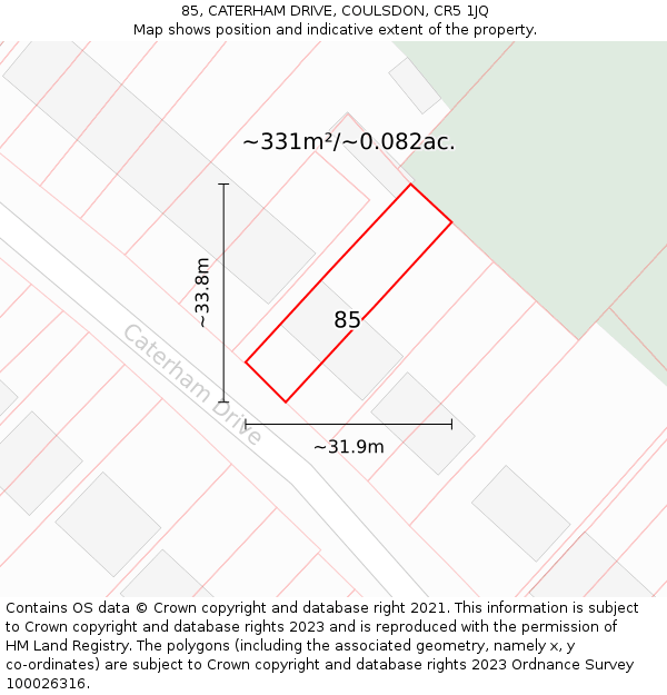 85, CATERHAM DRIVE, COULSDON, CR5 1JQ: Plot and title map