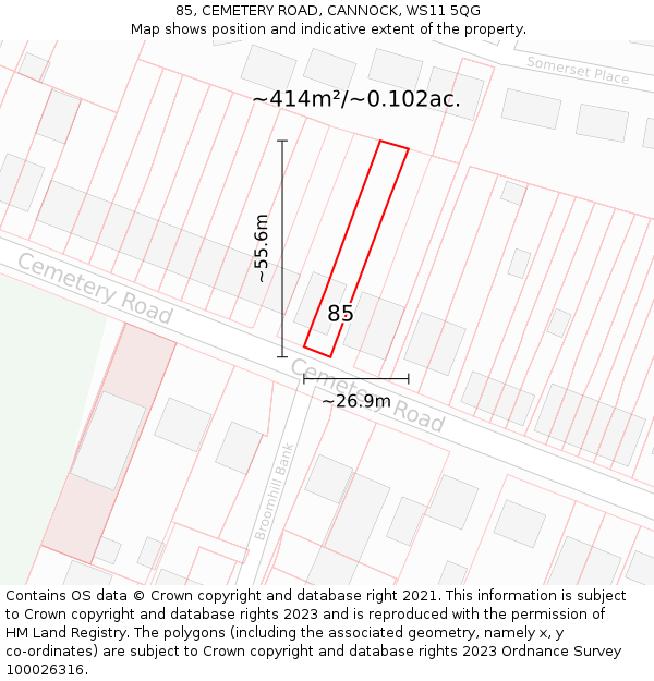 85, CEMETERY ROAD, CANNOCK, WS11 5QG: Plot and title map