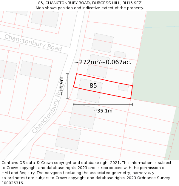 85, CHANCTONBURY ROAD, BURGESS HILL, RH15 9EZ: Plot and title map