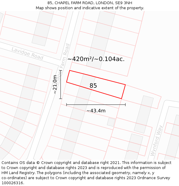 85, CHAPEL FARM ROAD, LONDON, SE9 3NH: Plot and title map