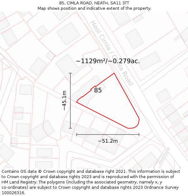 85, CIMLA ROAD, NEATH, SA11 3TT: Plot and title map