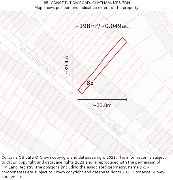 85, CONSTITUTION ROAD, CHATHAM, ME5 7DN: Plot and title map