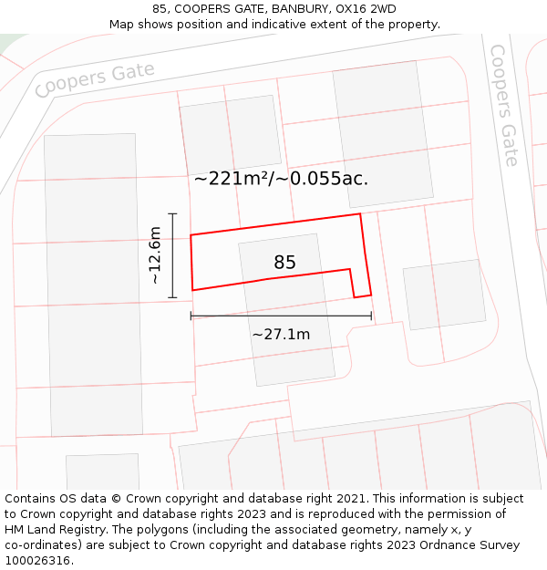 85, COOPERS GATE, BANBURY, OX16 2WD: Plot and title map