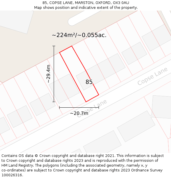 85, COPSE LANE, MARSTON, OXFORD, OX3 0AU: Plot and title map