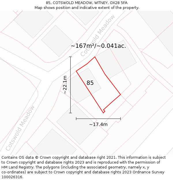 85, COTSWOLD MEADOW, WITNEY, OX28 5FA: Plot and title map