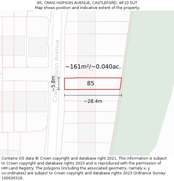 85, CRAIG HOPSON AVENUE, CASTLEFORD, WF10 5UT: Plot and title map