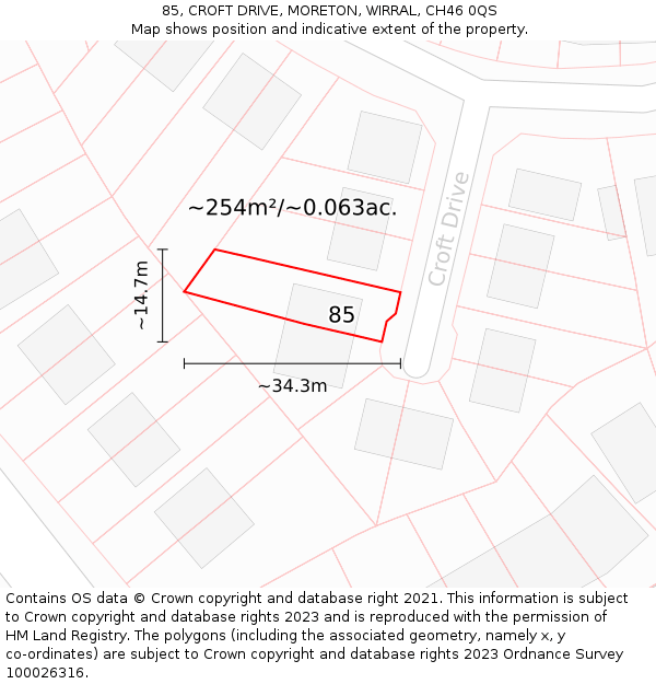 85, CROFT DRIVE, MORETON, WIRRAL, CH46 0QS: Plot and title map