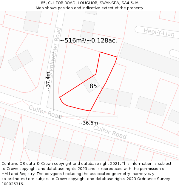 85, CULFOR ROAD, LOUGHOR, SWANSEA, SA4 6UA: Plot and title map