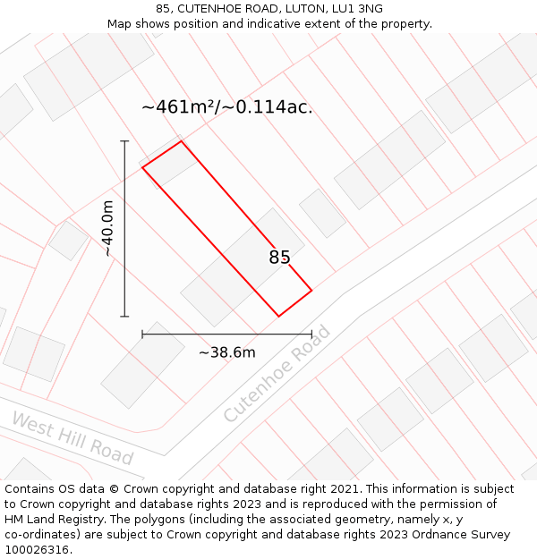 85, CUTENHOE ROAD, LUTON, LU1 3NG: Plot and title map