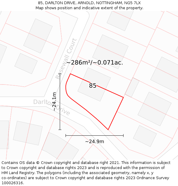 85, DARLTON DRIVE, ARNOLD, NOTTINGHAM, NG5 7LX: Plot and title map