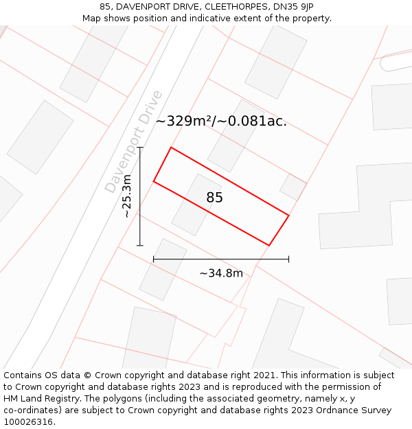 85, DAVENPORT DRIVE, CLEETHORPES, DN35 9JP: Plot and title map