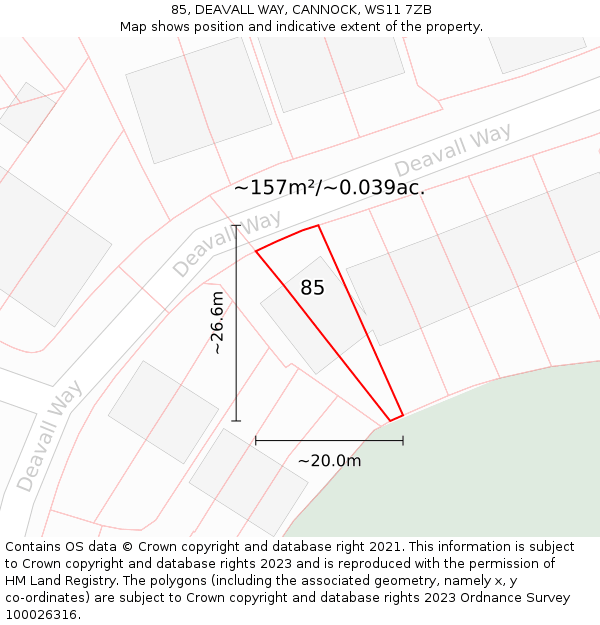 85, DEAVALL WAY, CANNOCK, WS11 7ZB: Plot and title map