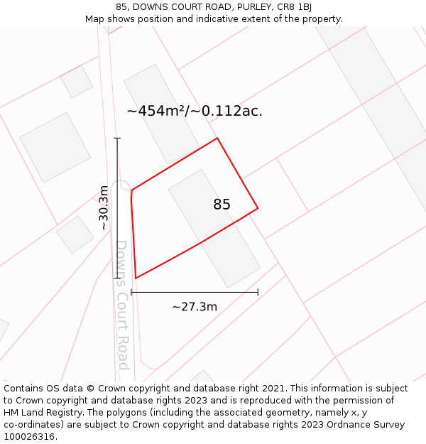 85, DOWNS COURT ROAD, PURLEY, CR8 1BJ: Plot and title map