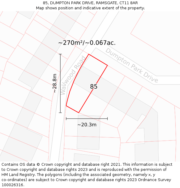 85, DUMPTON PARK DRIVE, RAMSGATE, CT11 8AR: Plot and title map