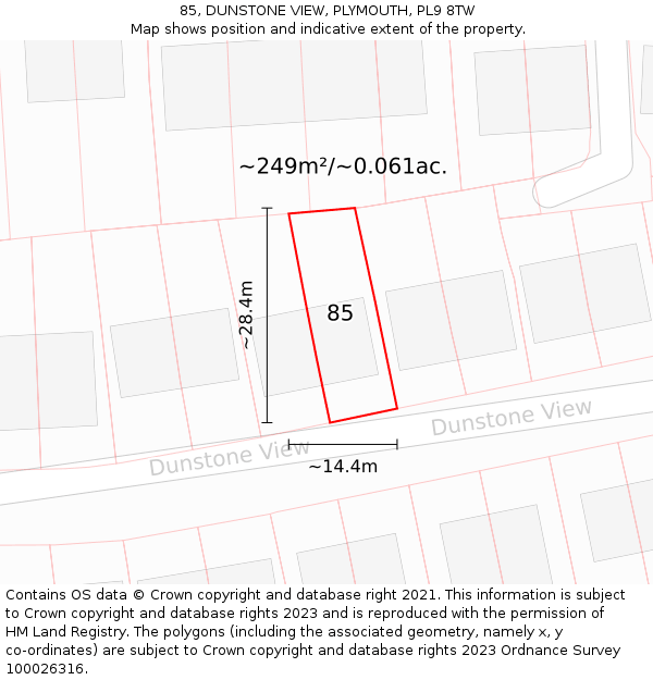 85, DUNSTONE VIEW, PLYMOUTH, PL9 8TW: Plot and title map