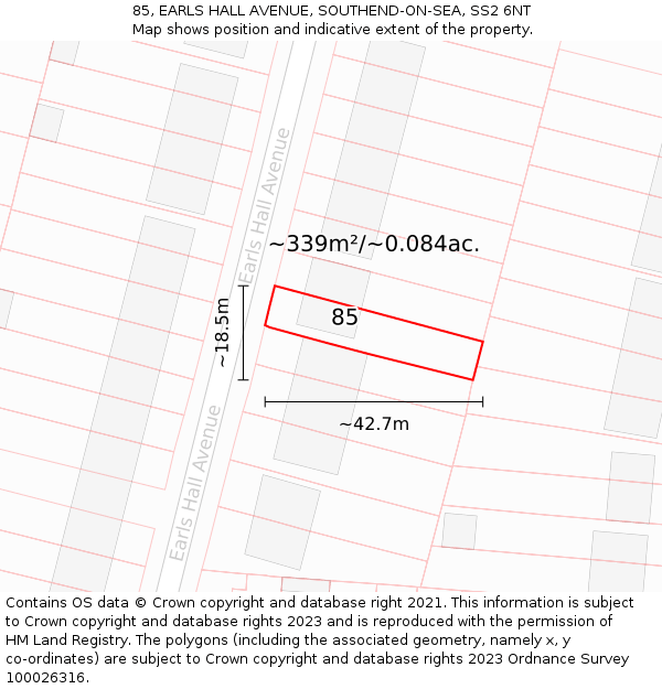 85, EARLS HALL AVENUE, SOUTHEND-ON-SEA, SS2 6NT: Plot and title map