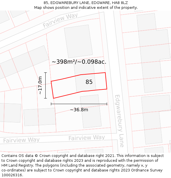 85, EDGWAREBURY LANE, EDGWARE, HA8 8LZ: Plot and title map