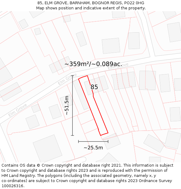 85, ELM GROVE, BARNHAM, BOGNOR REGIS, PO22 0HG: Plot and title map