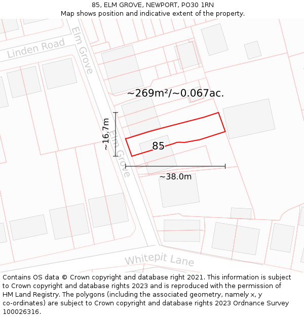 85, ELM GROVE, NEWPORT, PO30 1RN: Plot and title map