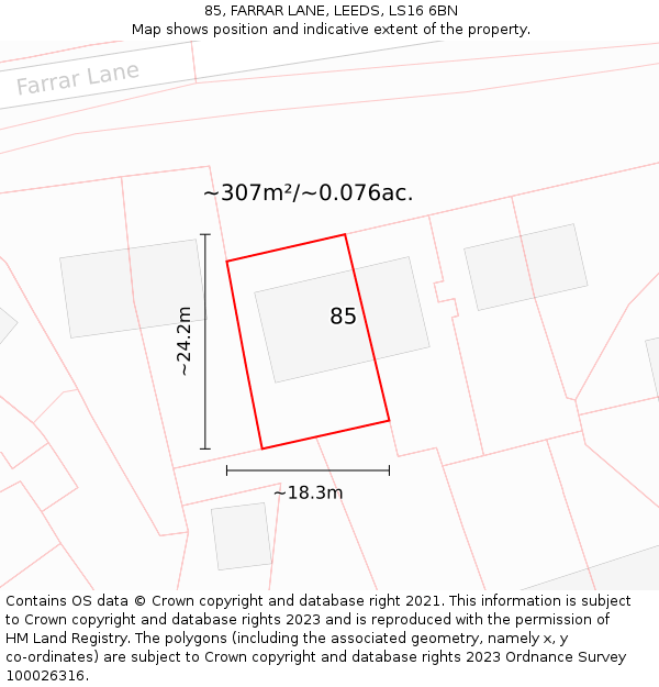 85, FARRAR LANE, LEEDS, LS16 6BN: Plot and title map