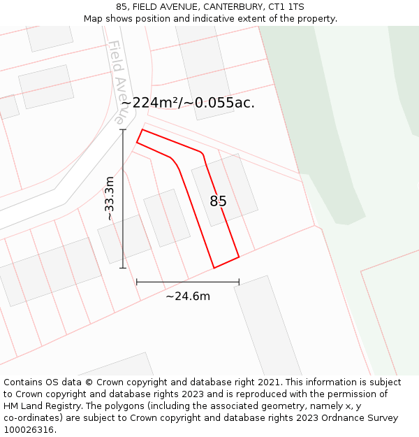 85, FIELD AVENUE, CANTERBURY, CT1 1TS: Plot and title map