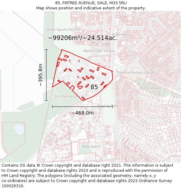 85, FIRTREE AVENUE, SALE, M33 5RU: Plot and title map