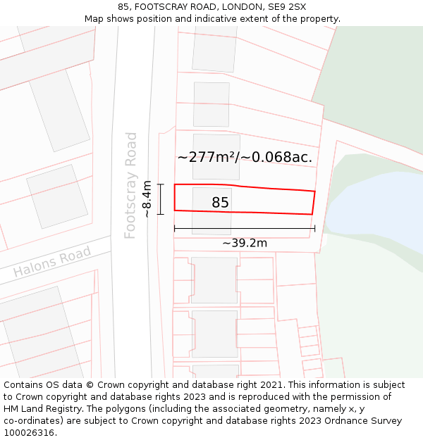 85, FOOTSCRAY ROAD, LONDON, SE9 2SX: Plot and title map