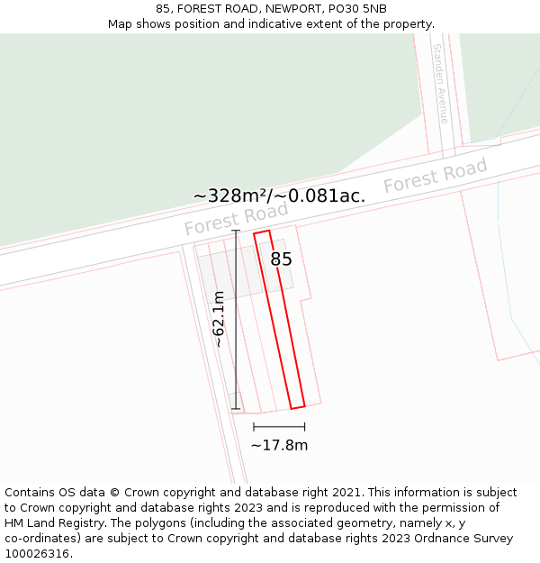 85, FOREST ROAD, NEWPORT, PO30 5NB: Plot and title map