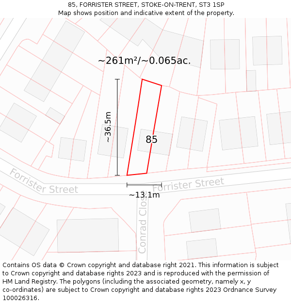 85, FORRISTER STREET, STOKE-ON-TRENT, ST3 1SP: Plot and title map