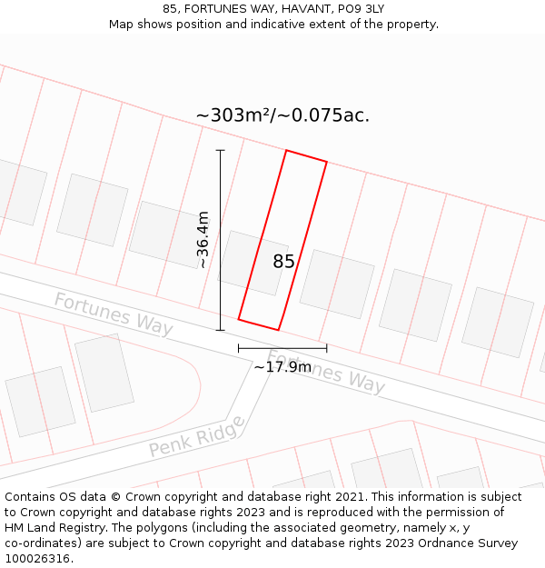 85, FORTUNES WAY, HAVANT, PO9 3LY: Plot and title map