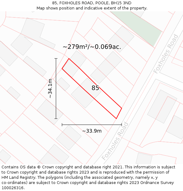 85, FOXHOLES ROAD, POOLE, BH15 3ND: Plot and title map